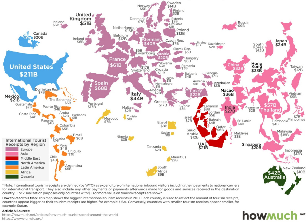 Карта затрат на международный туризм: в каких странах туристы тратят больше всего денег?