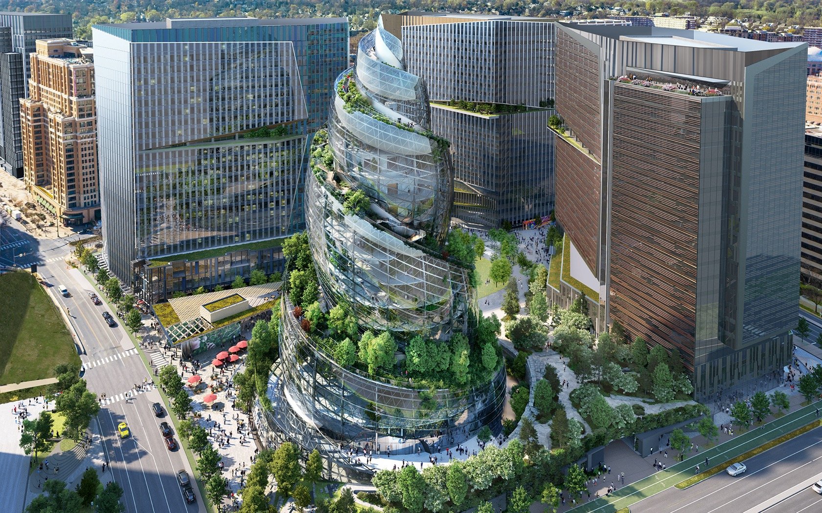 Amazon представила проект своей новой штаб-квартиры в виде «спирального леса»