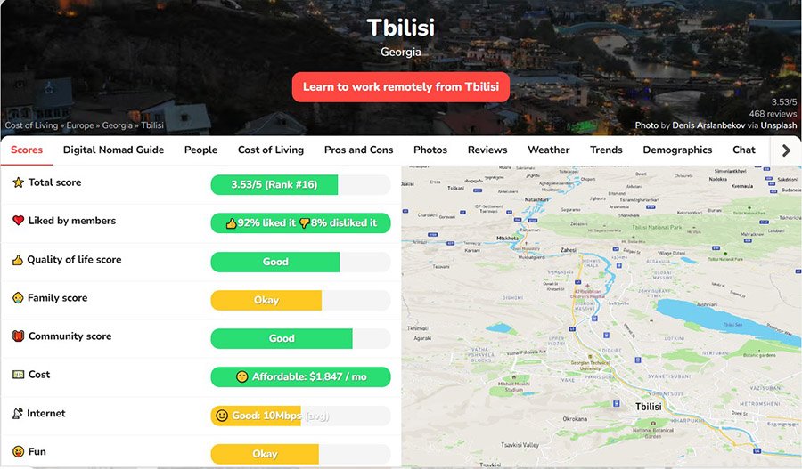 Тбилиси занял 16-е место в рейтинге лучших городов для цифровых кочевников