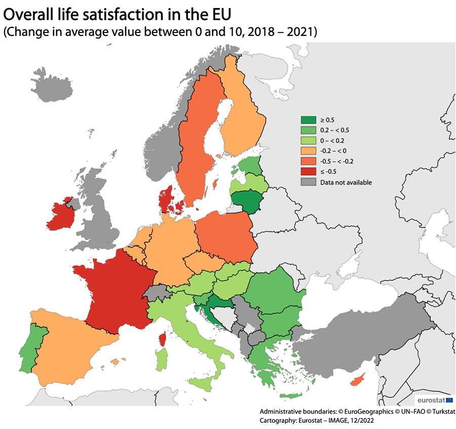 В Европе растёт уровень неудовлетворенности жизнью