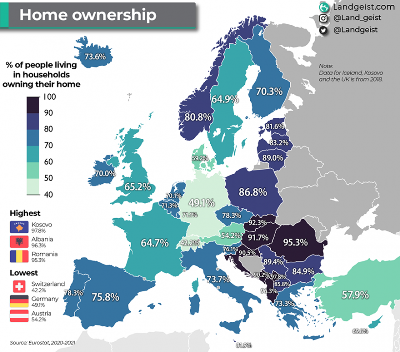 В каких странах больше всего собственников домов
