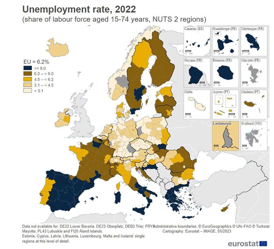 Больше всего безработных Европы живут в Испании и Франции