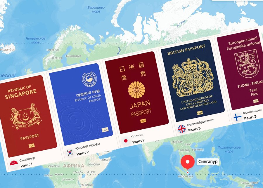 Рейтинг паспортов. Лидируют Сингапур, Южная Корея и Япония