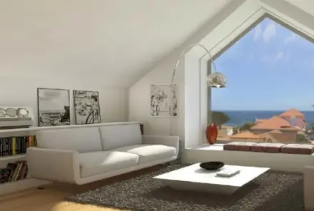 Новая двухуровневая квартира класса "люкс" с тремя спальнями, видом на море, пляжем в пешей доступности. Лиссабон (Португалия)