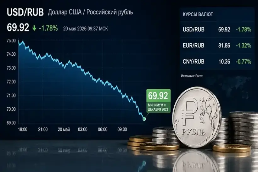 Рубль укрепился до максимума с 2023 года: ниже 70 рублей за доллар
